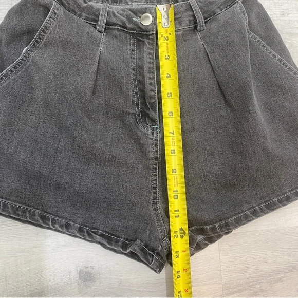 Mebon M High Rise Grey Stone Washed Distressed Shortie Shorts - Picture 11 of 16